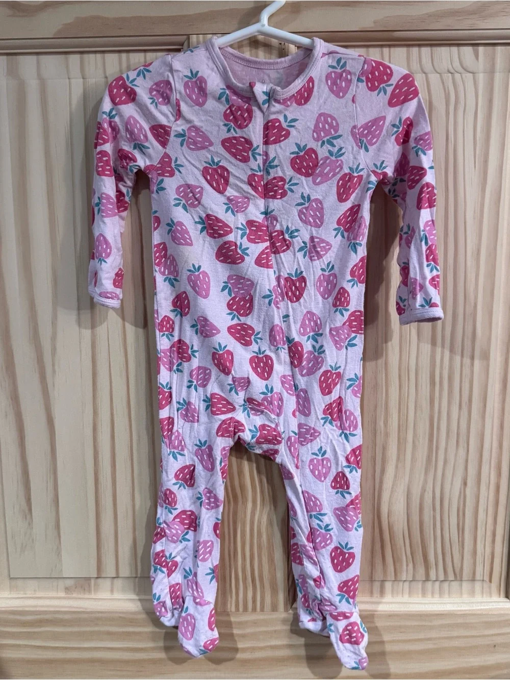 Lullaby Lane Pink Strawberry Print Footed Sleeper Pajama 6-9 Months Zip Up